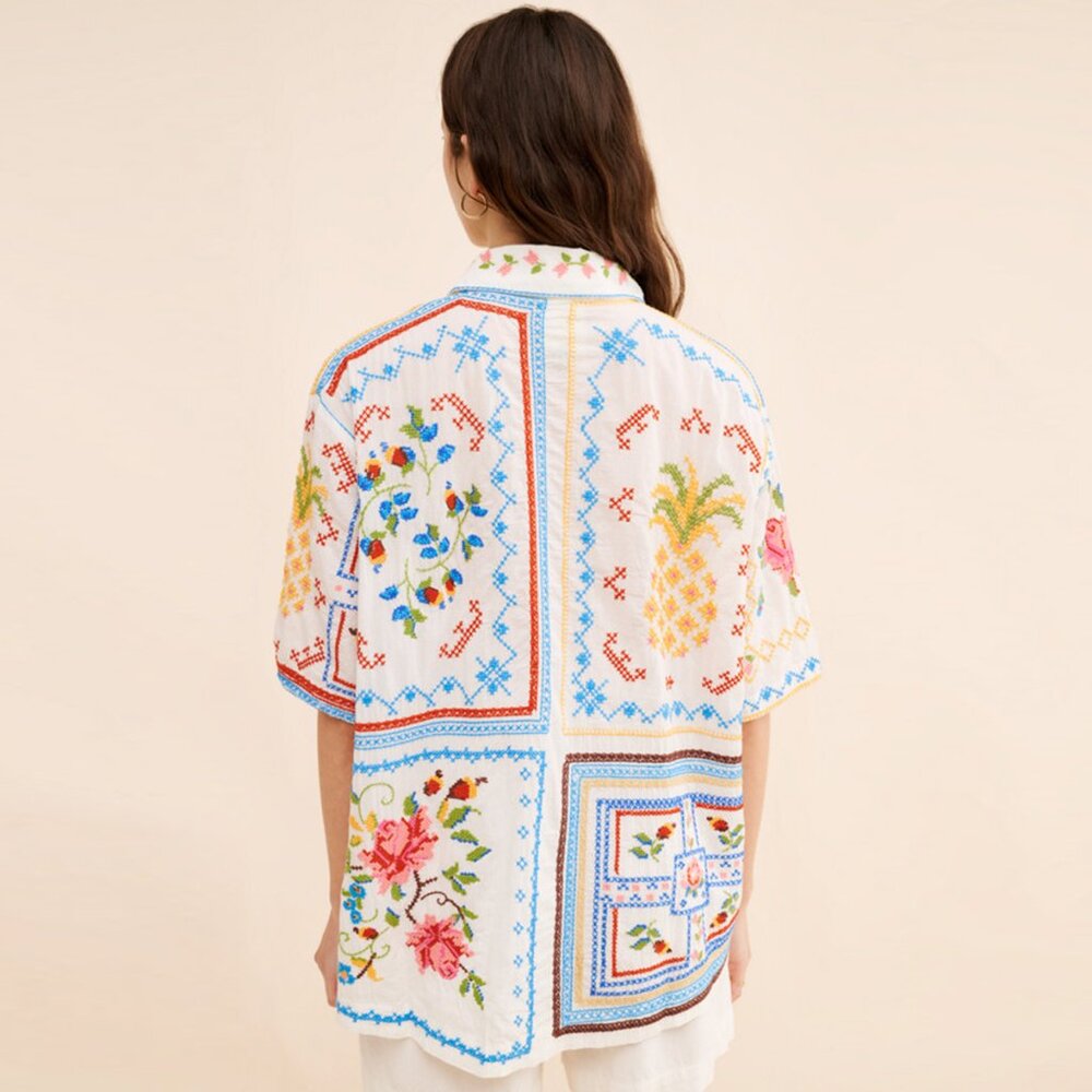 Farm Rio Embroidered Cotton Blouse - Picture 3 of 15